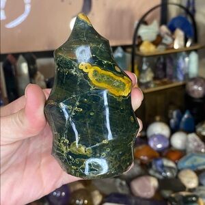 Very High Quality 8th Vein Ocean Jasper Flame Carving